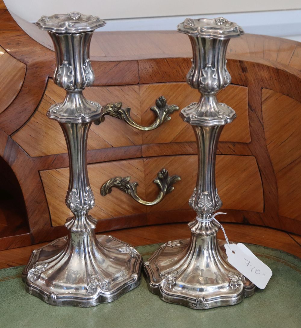A pair of early Victorian silver candlesticks by Henry Wilkinson & Co, Sheffield, 1839, 25.8cm, weighted.